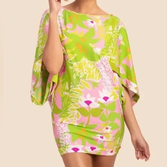 Trina Turk La Palma Swim Tunic Dress Cover Up Beach Cruise Lime Green Medium - Picture 1 of 9